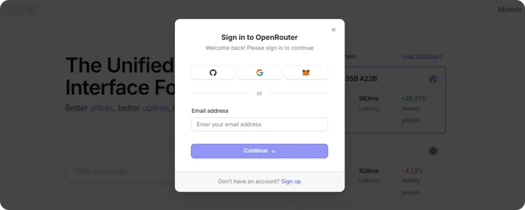 Sign up for a free account On OpenRouter