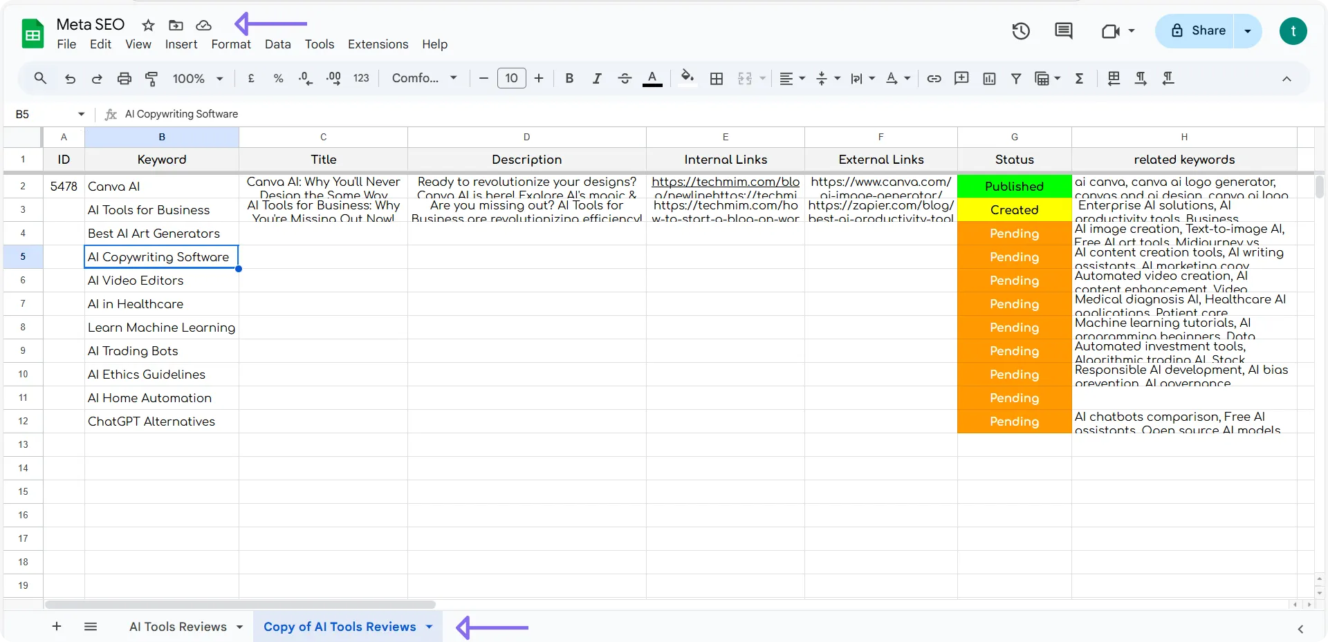 Automated SEO Tool: Ignite Article Ranking with 8 Brilliant AI Steps 22 Google Sheets: Used as the central database for articles and their status.