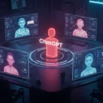 A futuristic AI hub showing 7 powerful ChatGPT alternatives on glowing holographic screens. This concept image highlights the diversity of AI tools available in 2025, offering visual insight into the world of ChatGPT Alternatives.
